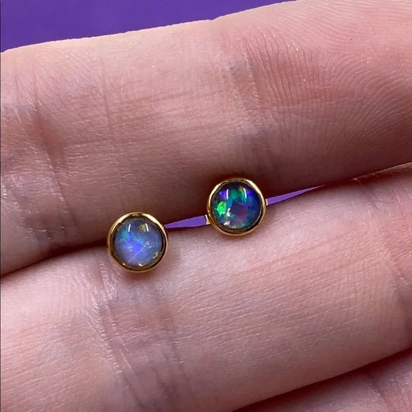 💛 Vintage 925 Gold Plated Opal Stud Earrings & Pendant Set - Picture 3 of 9